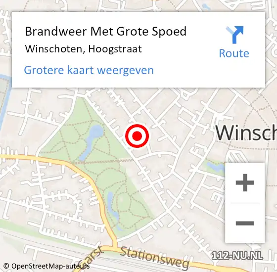Locatie op kaart van de 112 melding: Brandweer Met Grote Spoed Naar Winschoten, Hoogstraat op 15 november 2017 15:56
