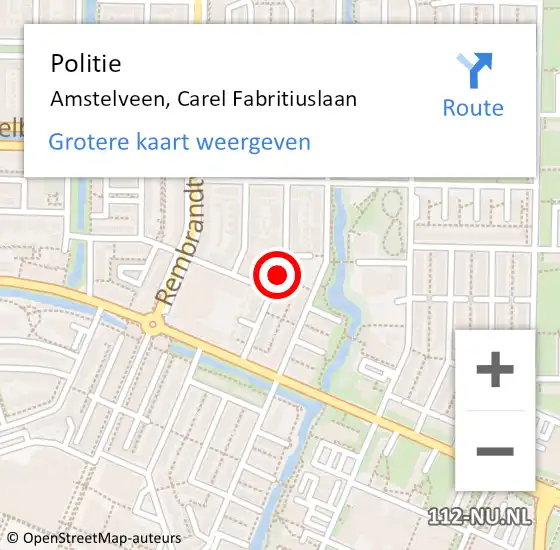 Locatie op kaart van de 112 melding: Politie Amstelveen, Carel Fabritiuslaan op 15 november 2017 16:35