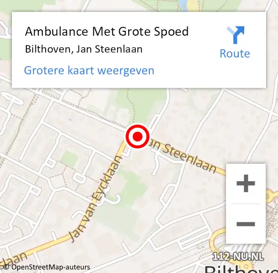 Locatie op kaart van de 112 melding: Ambulance Met Grote Spoed Naar Bilthoven, Jan Steenlaan op 15 november 2017 17:39