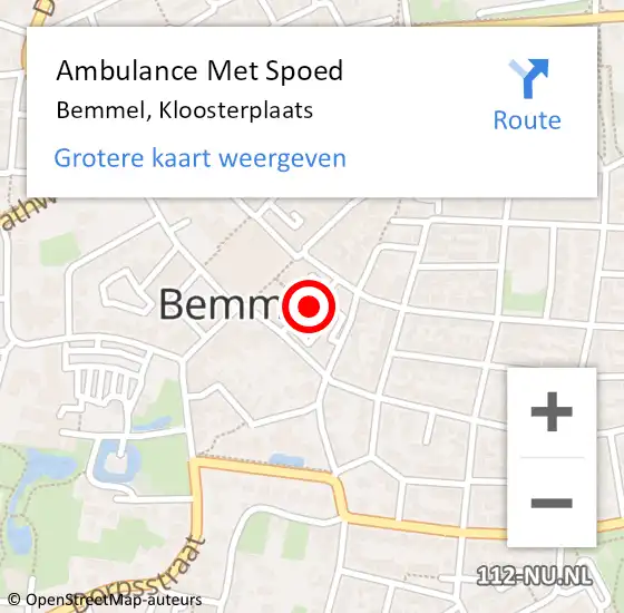 Locatie op kaart van de 112 melding: Ambulance Met Spoed Naar Bemmel, Kloosterplaats op 15 november 2017 17:54