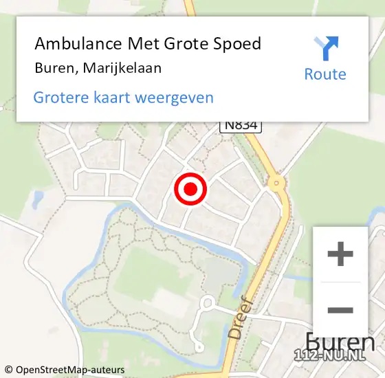 Locatie op kaart van de 112 melding: Ambulance Met Grote Spoed Naar Buren, Marijkelaan op 15 november 2017 18:23