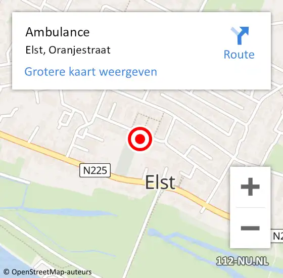 Locatie op kaart van de 112 melding: Ambulance Elst, Oranjestraat op 15 november 2017 18:27