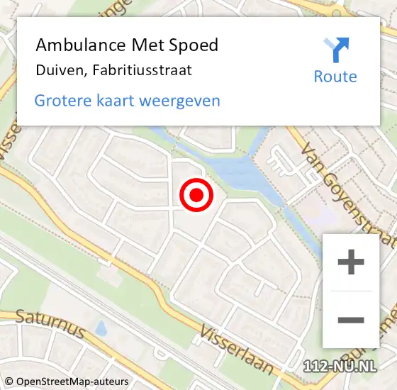 Locatie op kaart van de 112 melding: Ambulance Met Spoed Naar Duiven, Fabritiusstraat op 15 november 2017 19:09