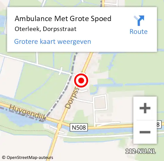 Locatie op kaart van de 112 melding: Ambulance Met Grote Spoed Naar Oterleek, Dorpsstraat op 15 november 2017 19:25