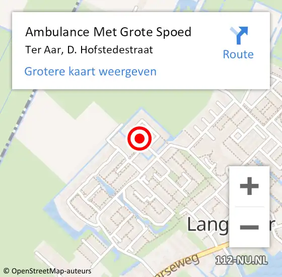 Locatie op kaart van de 112 melding: Ambulance Met Grote Spoed Naar Ter Aar, D. Hofstedestraat op 15 november 2017 20:01