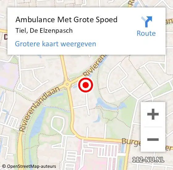 Locatie op kaart van de 112 melding: Ambulance Met Grote Spoed Naar Tiel, De Elzenpasch op 15 november 2017 20:47