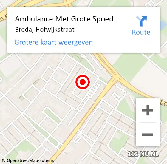 Locatie op kaart van de 112 melding: Ambulance Met Grote Spoed Naar Breda, Hofwijkstraat op 16 november 2017 05:27