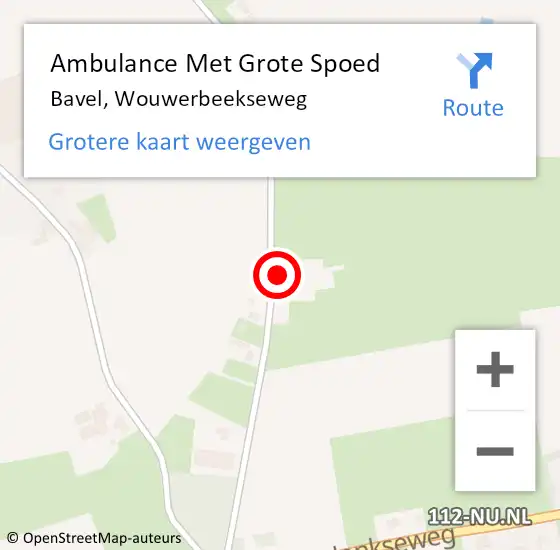 Locatie op kaart van de 112 melding: Ambulance Met Grote Spoed Naar Bavel, Wouwerbeekseweg op 16 november 2017 08:13