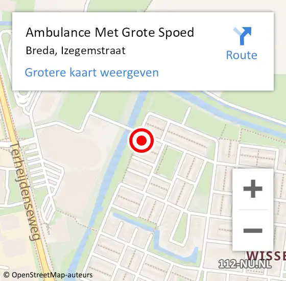 Locatie op kaart van de 112 melding: Ambulance Met Grote Spoed Naar Breda, Izegemstraat op 16 november 2017 08:47