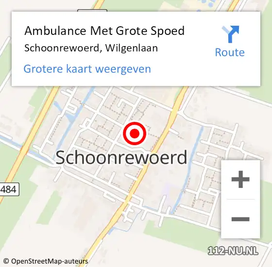 Locatie op kaart van de 112 melding: Ambulance Met Grote Spoed Naar Schoonrewoerd, Wilgenlaan op 16 november 2017 09:31