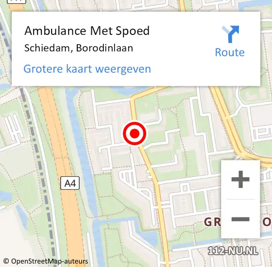 Locatie op kaart van de 112 melding: Ambulance Met Spoed Naar Schiedam, Borodinlaan op 16 november 2017 09:55