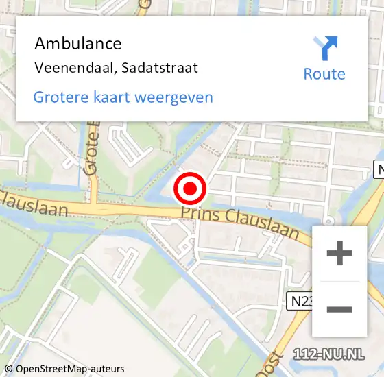 Locatie op kaart van de 112 melding: Ambulance Veenendaal, Sadatstraat op 16 november 2017 10:43