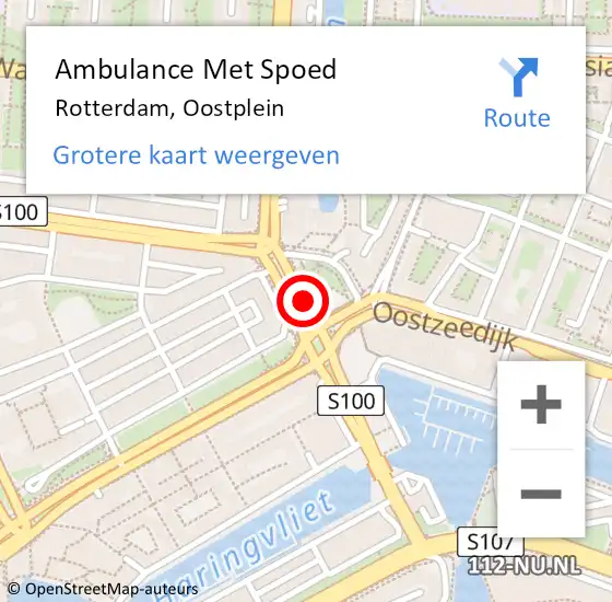 Locatie op kaart van de 112 melding: Ambulance Met Spoed Naar Rotterdam, Oostplein op 16 november 2017 14:05