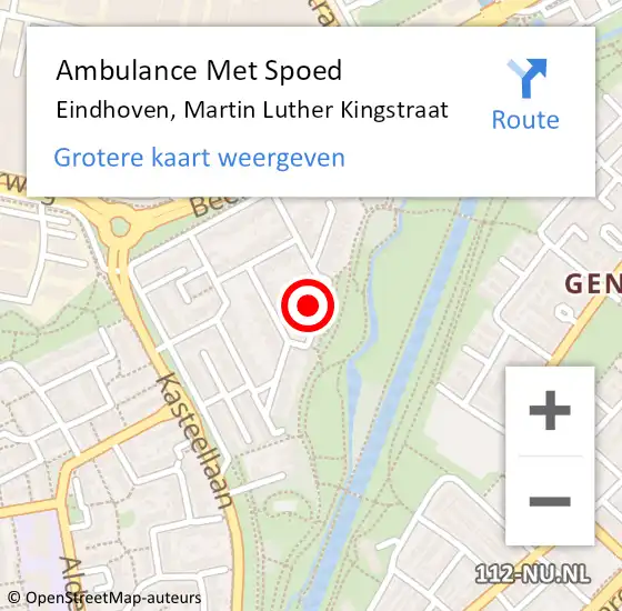 Locatie op kaart van de 112 melding: Ambulance Met Spoed Naar Eindhoven, Martin Luther Kingstraat op 16 november 2017 14:40