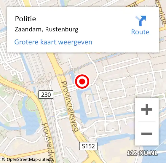 Locatie op kaart van de 112 melding: Politie Zaandam, Rustenburg op 16 november 2017 14:49