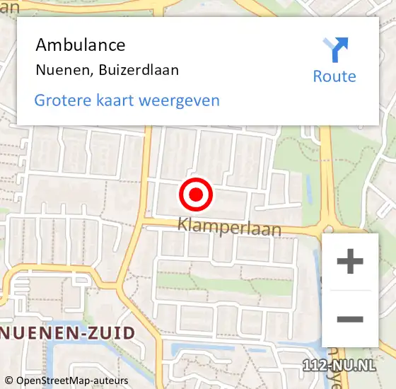 Locatie op kaart van de 112 melding: Ambulance Nuenen, Buizerdlaan op 16 november 2017 15:53