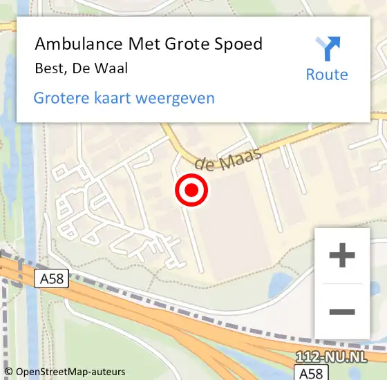 Locatie op kaart van de 112 melding: Ambulance Met Grote Spoed Naar Best, De Waal op 16 november 2017 15:58