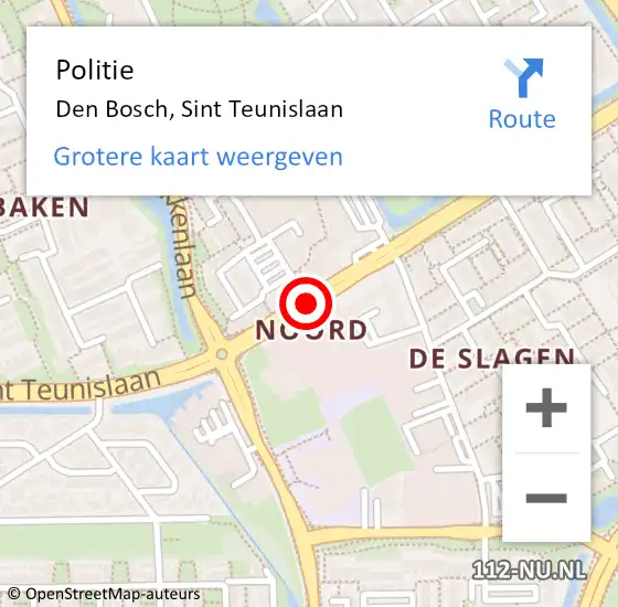 Locatie op kaart van de 112 melding: Politie 's-Hertogenbosch, Sint Teunislaan op 16 november 2017 16:14