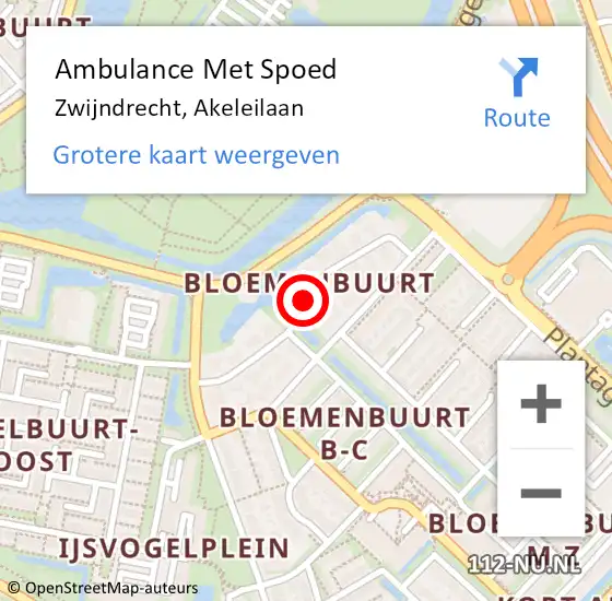 Locatie op kaart van de 112 melding: Ambulance Met Spoed Naar Zwijndrecht, Akeleilaan op 16 november 2017 16:43