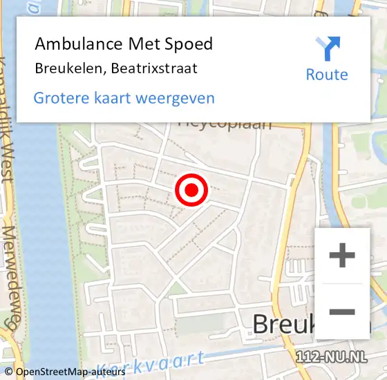 Locatie op kaart van de 112 melding: Ambulance Met Spoed Naar Breukelen, Beatrixstraat op 16 november 2017 17:13