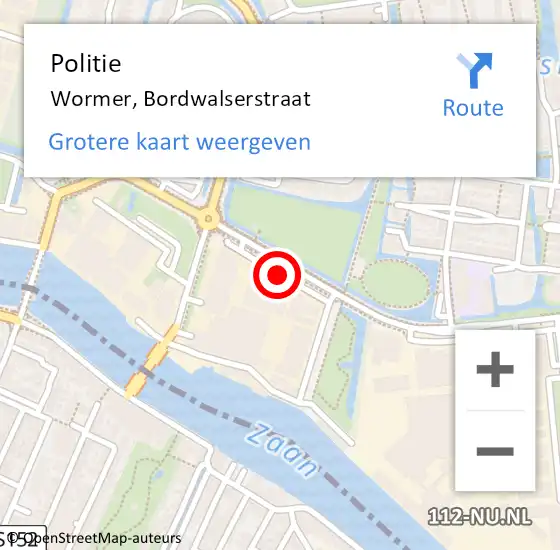 Locatie op kaart van de 112 melding: Politie Wormer, Bordwalserstraat op 16 november 2017 18:46