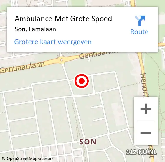 Locatie op kaart van de 112 melding: Ambulance Met Grote Spoed Naar Son, Lamalaan op 16 november 2017 18:52