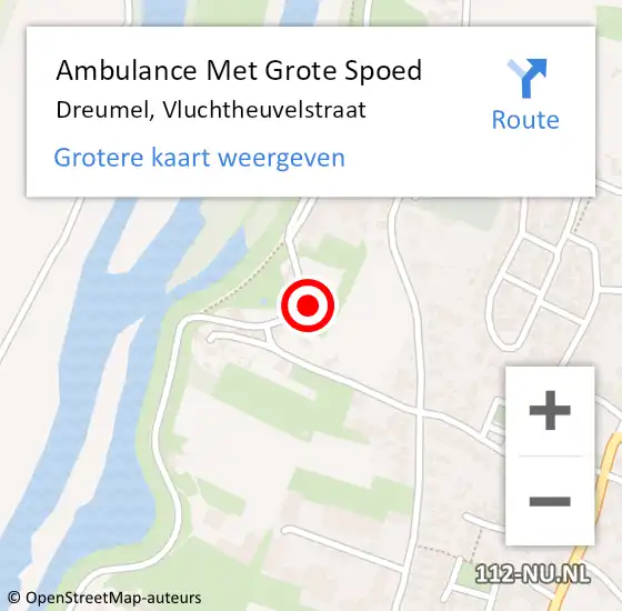 Locatie op kaart van de 112 melding: Ambulance Met Grote Spoed Naar Dreumel, Vluchtheuvelstraat op 16 november 2017 19:21