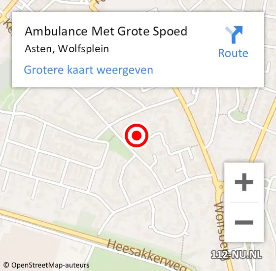 Locatie op kaart van de 112 melding: Ambulance Met Grote Spoed Naar Asten, Wolfsplein op 16 november 2017 21:59