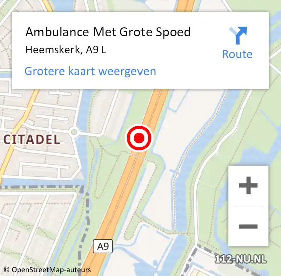 Locatie op kaart van de 112 melding: Ambulance Met Grote Spoed Naar Heemskerk, A9 L op 16 november 2017 22:01