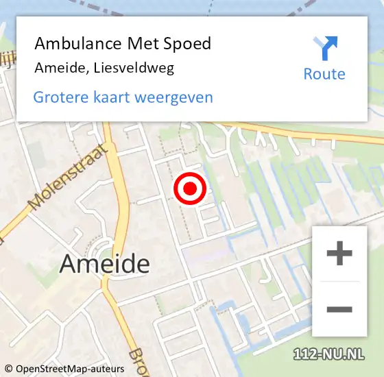 Locatie op kaart van de 112 melding: Ambulance Met Spoed Naar Ameide, Liesveldweg op 16 november 2017 23:48