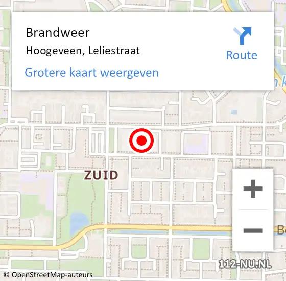 Locatie op kaart van de 112 melding: Brandweer Hoogeveen, Leliestraat op 17 november 2017 07:53