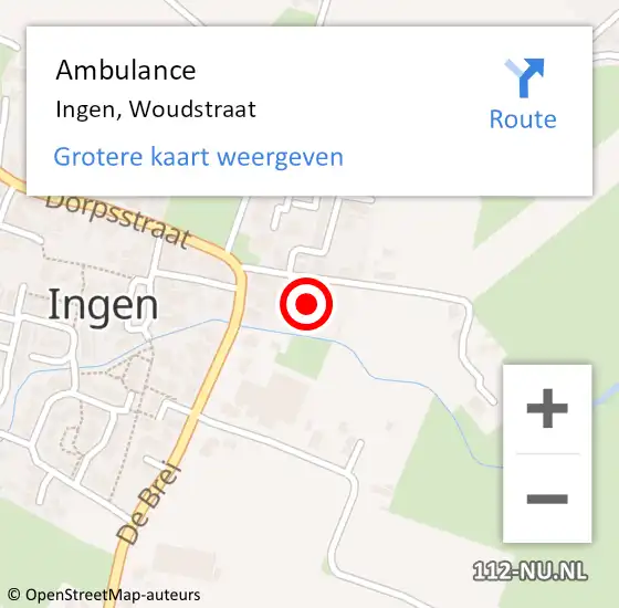 Locatie op kaart van de 112 melding: Ambulance Ingen, Woudstraat op 17 november 2017 08:35