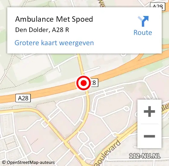 Locatie op kaart van de 112 melding: Ambulance Met Spoed Naar Den Dolder, A28 R op 17 november 2017 08:52