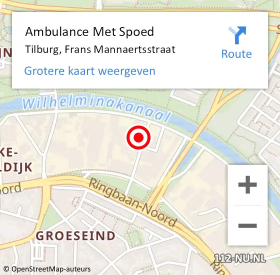 Locatie op kaart van de 112 melding: Ambulance Met Spoed Naar Tilburg, Frans Mannaertsstraat op 7 februari 2014 09:19