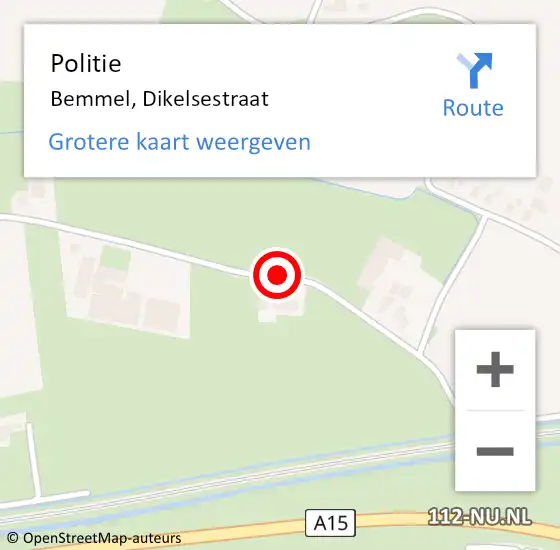 Locatie op kaart van de 112 melding: Politie Bemmel, Dikelsestraat op 17 november 2017 10:48