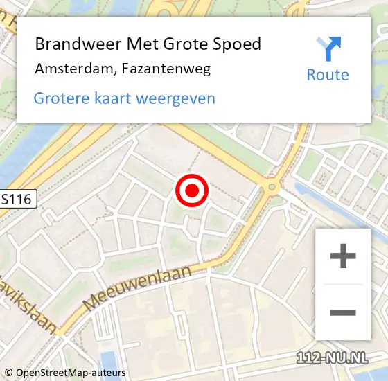 Locatie op kaart van de 112 melding: Brandweer Met Grote Spoed Naar Amsterdam, Fazantenweg op 17 november 2017 10:55