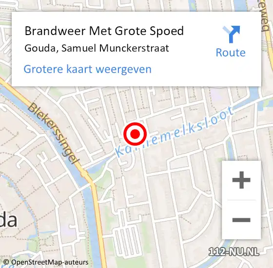 Locatie op kaart van de 112 melding: Brandweer Met Grote Spoed Naar Gouda, Samuel Munckerstraat op 17 november 2017 11:12