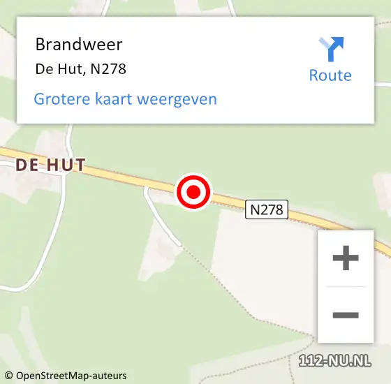 Locatie op kaart van de 112 melding: Brandweer De Hut, N278 op 7 februari 2014 09:38
