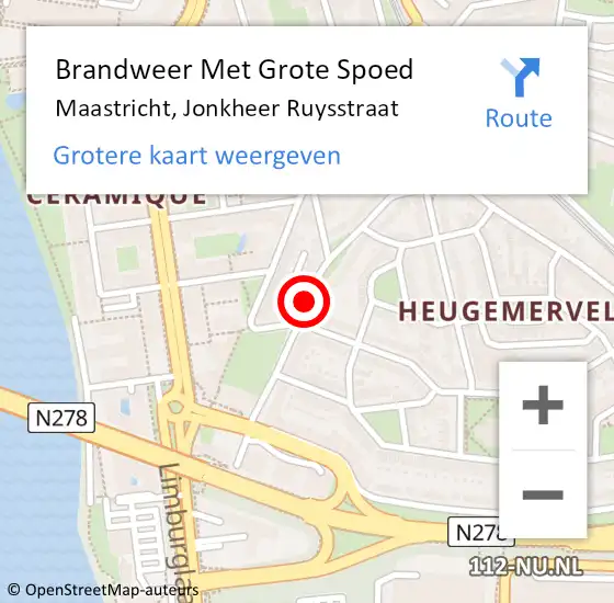 Locatie op kaart van de 112 melding: Brandweer Met Grote Spoed Naar Maastricht, Jonkheer Ruysstraat op 17 november 2017 12:26