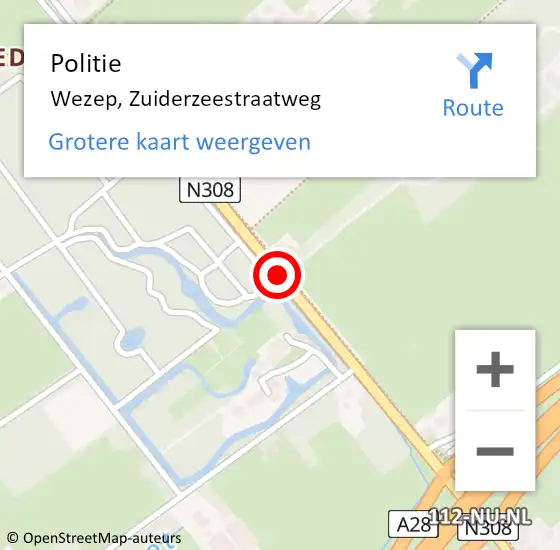 Locatie op kaart van de 112 melding: Politie Wezep, Zuiderzeestraatweg op 7 februari 2014 09:41