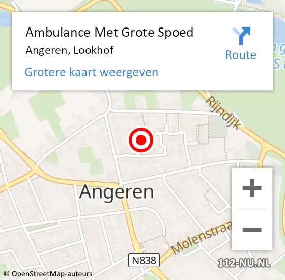 Locatie op kaart van de 112 melding: Ambulance Met Grote Spoed Naar Angeren, Lookhof op 17 november 2017 13:13