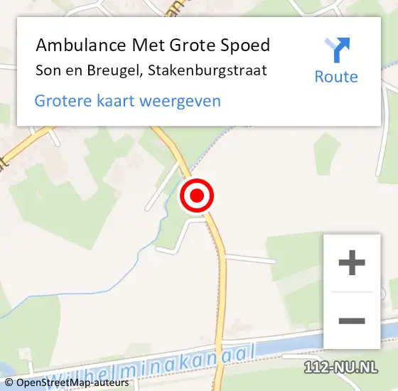 Locatie op kaart van de 112 melding: Ambulance Met Grote Spoed Naar Son en Breugel, Stakenburgstraat op 17 november 2017 13:25