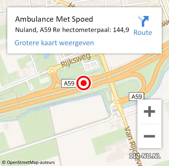 Locatie op kaart van de 112 melding: Ambulance Met Spoed Naar Nuland, A59 op 17 november 2017 15:09