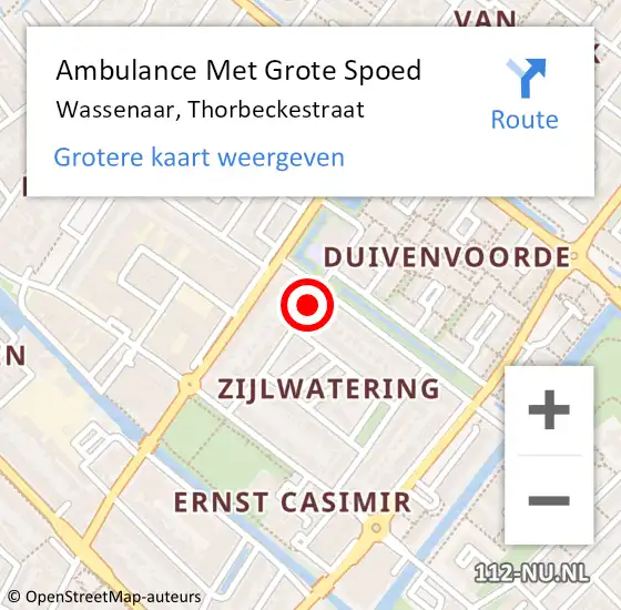 Locatie op kaart van de 112 melding: Ambulance Met Grote Spoed Naar Wassenaar, Thorbeckestraat op 17 november 2017 16:03