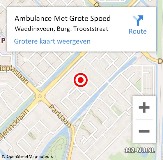 Locatie op kaart van de 112 melding: Ambulance Met Grote Spoed Naar Waddinxveen, Burg. Trooststraat op 17 november 2017 16:32