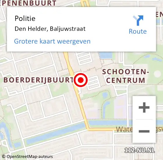 Locatie op kaart van de 112 melding: Politie Den Helder, Baljuwstraat op 17 november 2017 17:30