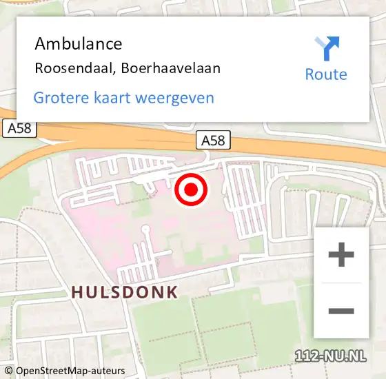Locatie op kaart van de 112 melding: Ambulance Roosendaal, Boerhaavelaan op 17 november 2017 19:27