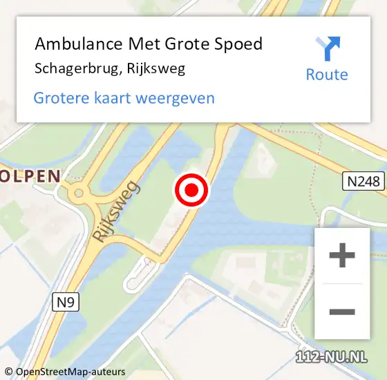 Locatie op kaart van de 112 melding: Ambulance Met Grote Spoed Naar Schagerbrug, Rijksweg op 17 november 2017 19:44