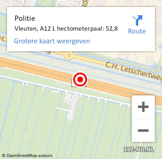 Locatie op kaart van de 112 melding: Politie Vleuten, A12 R hectometerpaal: 53,6 op 17 november 2017 20:30