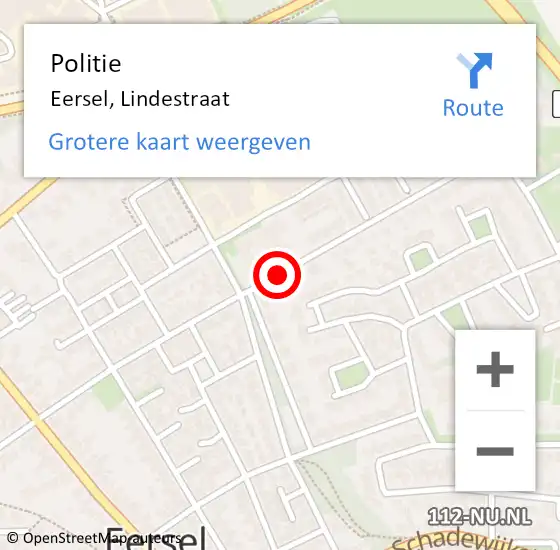 Locatie op kaart van de 112 melding: Politie Eersel, Lindestraat op 17 november 2017 21:14